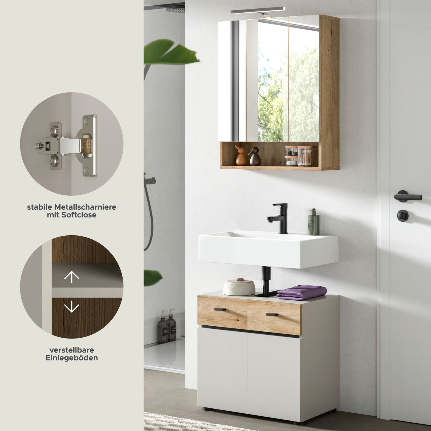 Homes & Jones Badmöbel Set 2-tlg. mit Badspiegelschrank inkl. Beleuchtung