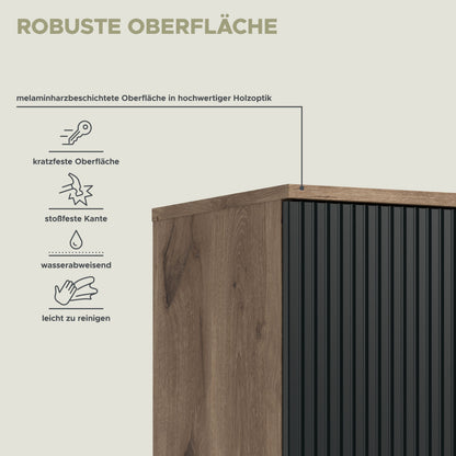 Meuble bas CHESS (L/H/P : env. 154/57/41 cm) en imitation chêne Nox/noir