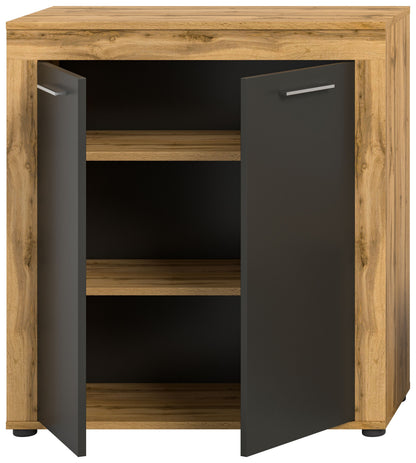 Highboard JAM (L/H/P : env. 80/88/35 cm) en imitation chêne Wotan/gris