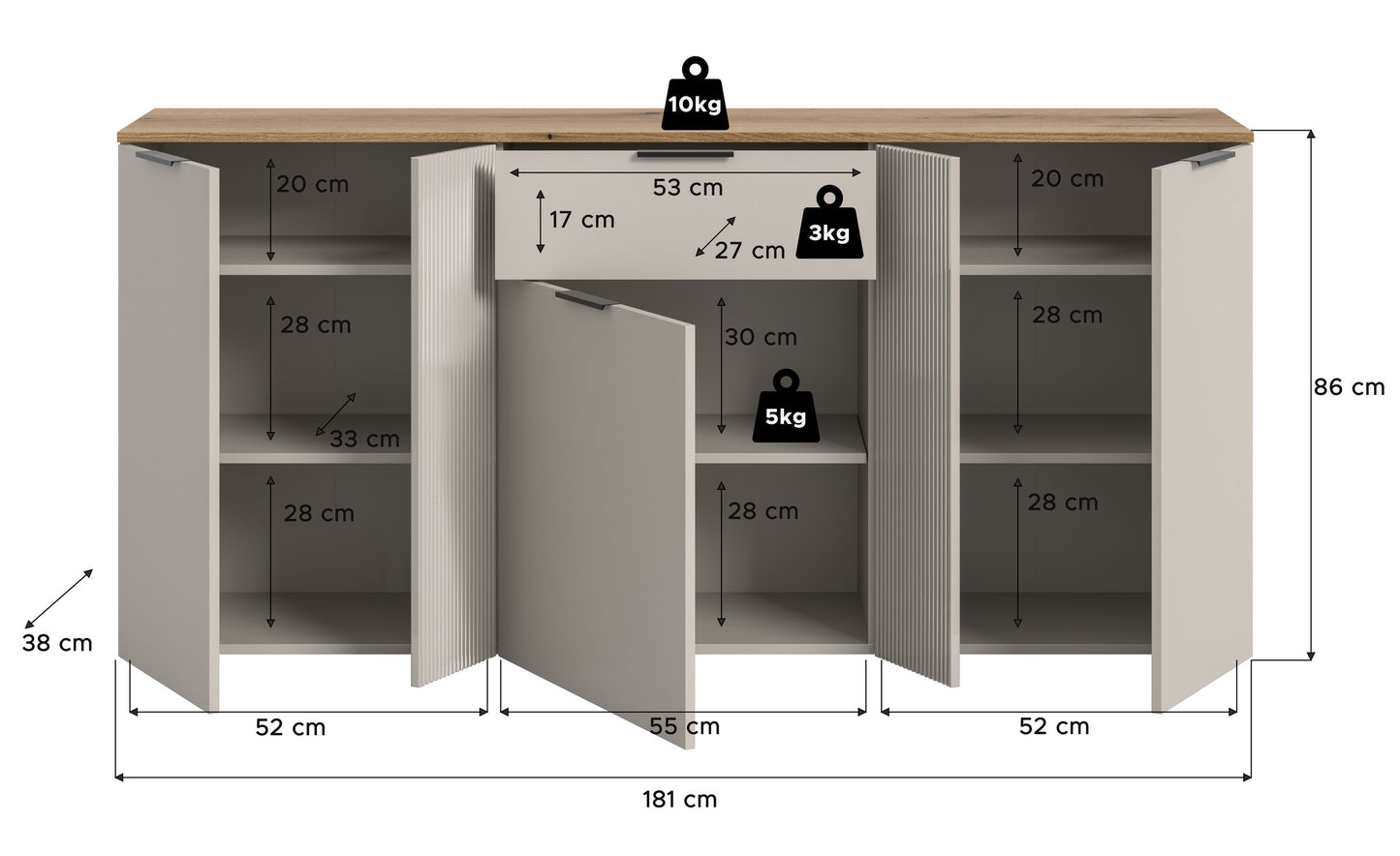 Slide Kommode  (B/H/T: 180x86x38 cm) in Kaschmir