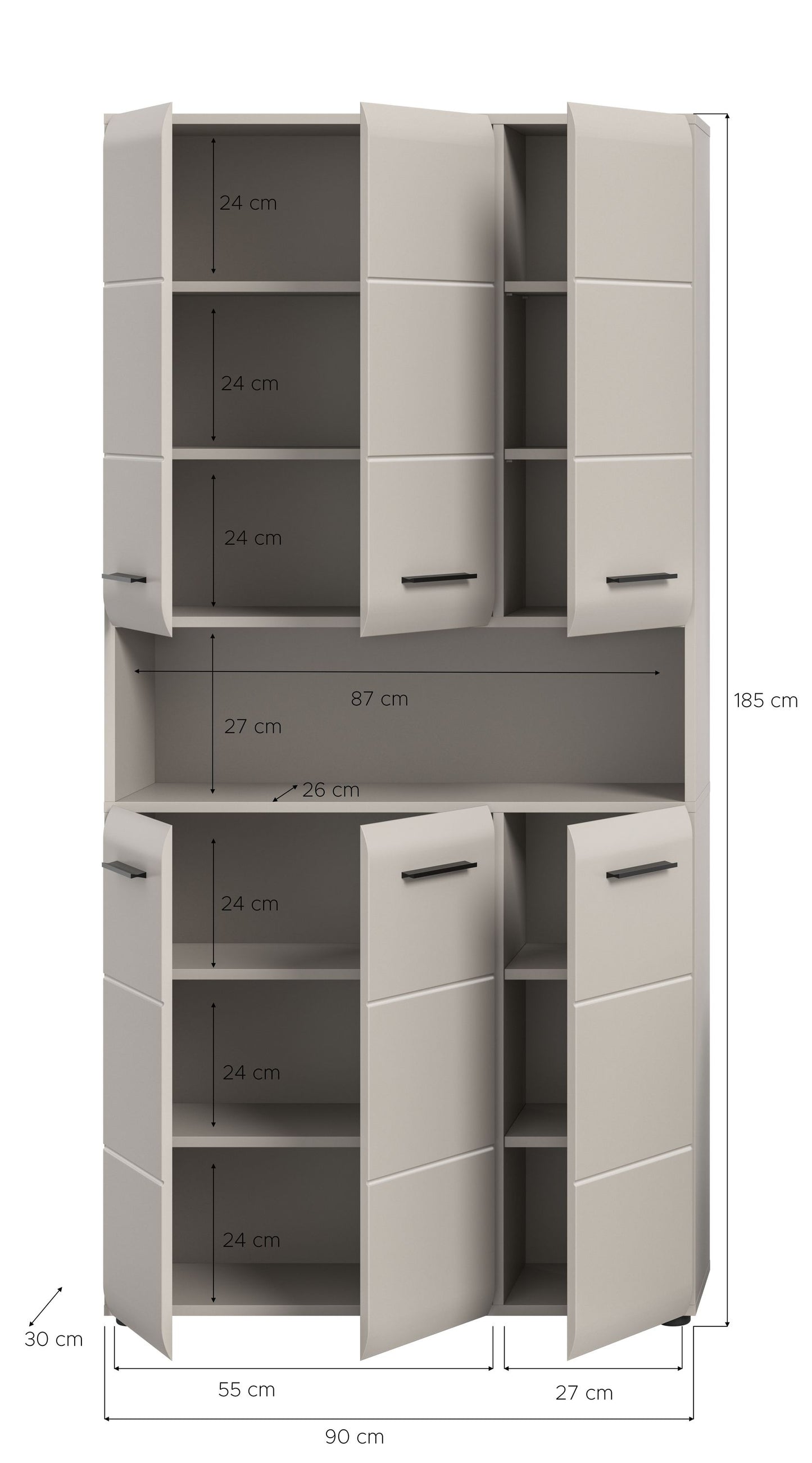 Meuble de rangement polyvalent ICE (L/H/P : env. 90/185/30 cm) en imitation chêne Nox/noir mat