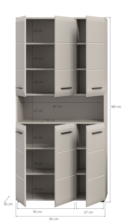 Meuble de rangement polyvalent ICE (L/H/P : env. 90/185/30 cm) en imitation chêne Nox/noir mat