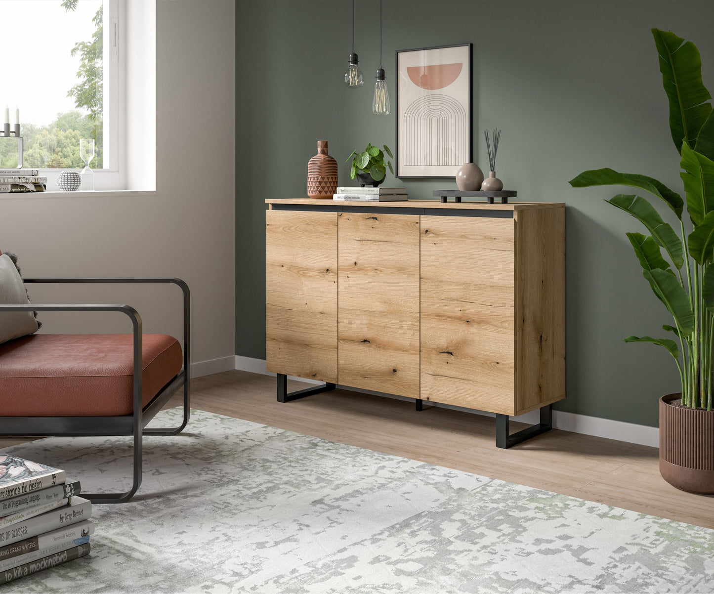 Buffet TOMASA (L/H/P : env. 120/84/36 cm) en imitation Chêne Evoke/imitation Chêne Evoke