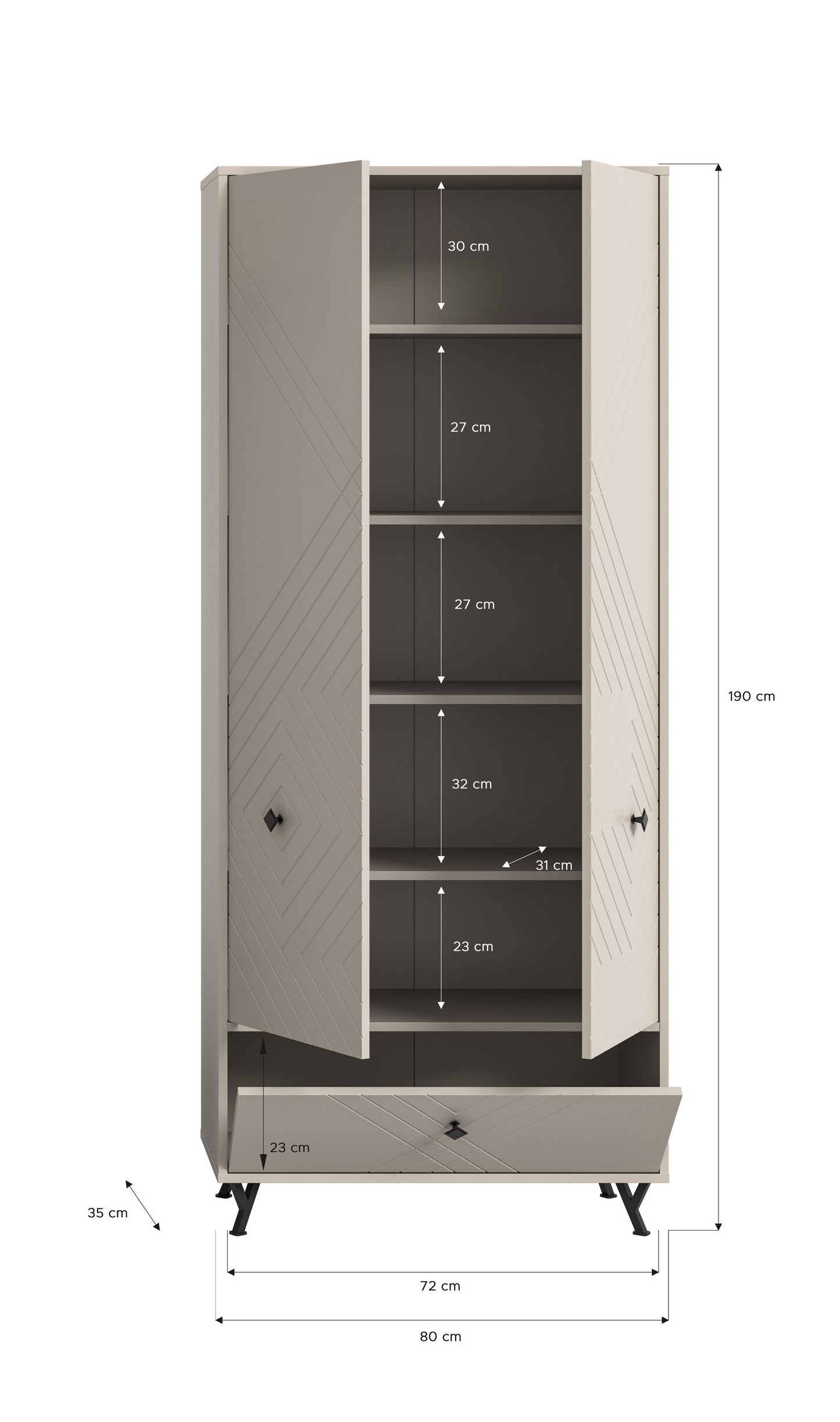 Homes & Jones Garderobenschrank 80 cm breite, Dielenmöbel-Flurmöbel