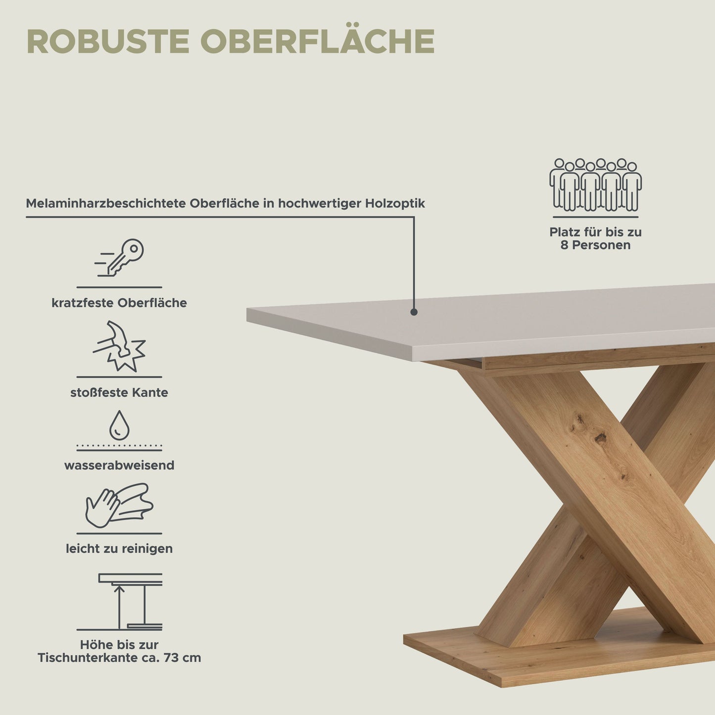 Table de salle à manger MOTION (L/H/P : env. 150/76/90 cm) en blanc/cachemire