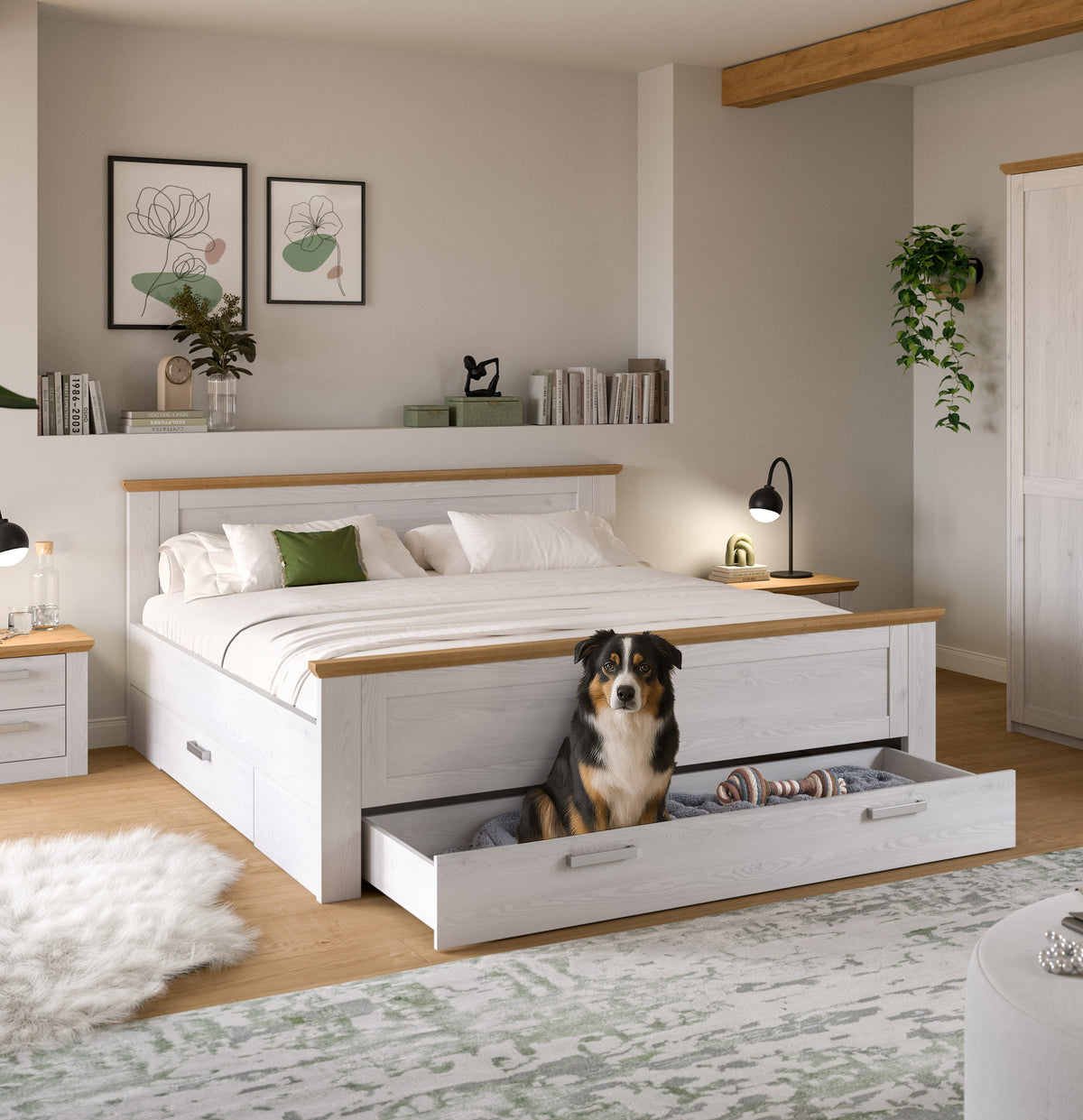 Homes & Jones Bett 180x200 Landhausstil, Bett mit Bettkasten im Landhausstil