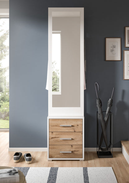 Schmale Homes & Jones Garderobe mit Spiegel und drei Schubladen, weißer Korpus