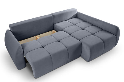 Canapé convertible d'angle Sancho Long – Canapé d'angle tendance en velours côtelé avec fonction couchage