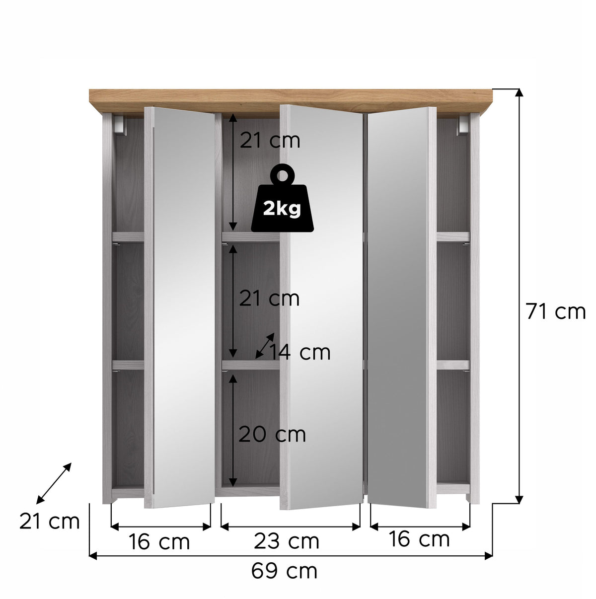 Mirror cabinet VERONA (W/H/D: approx. 69/71/21 cm) in Sibiu Larch imitation/Sibiu Larch imitation