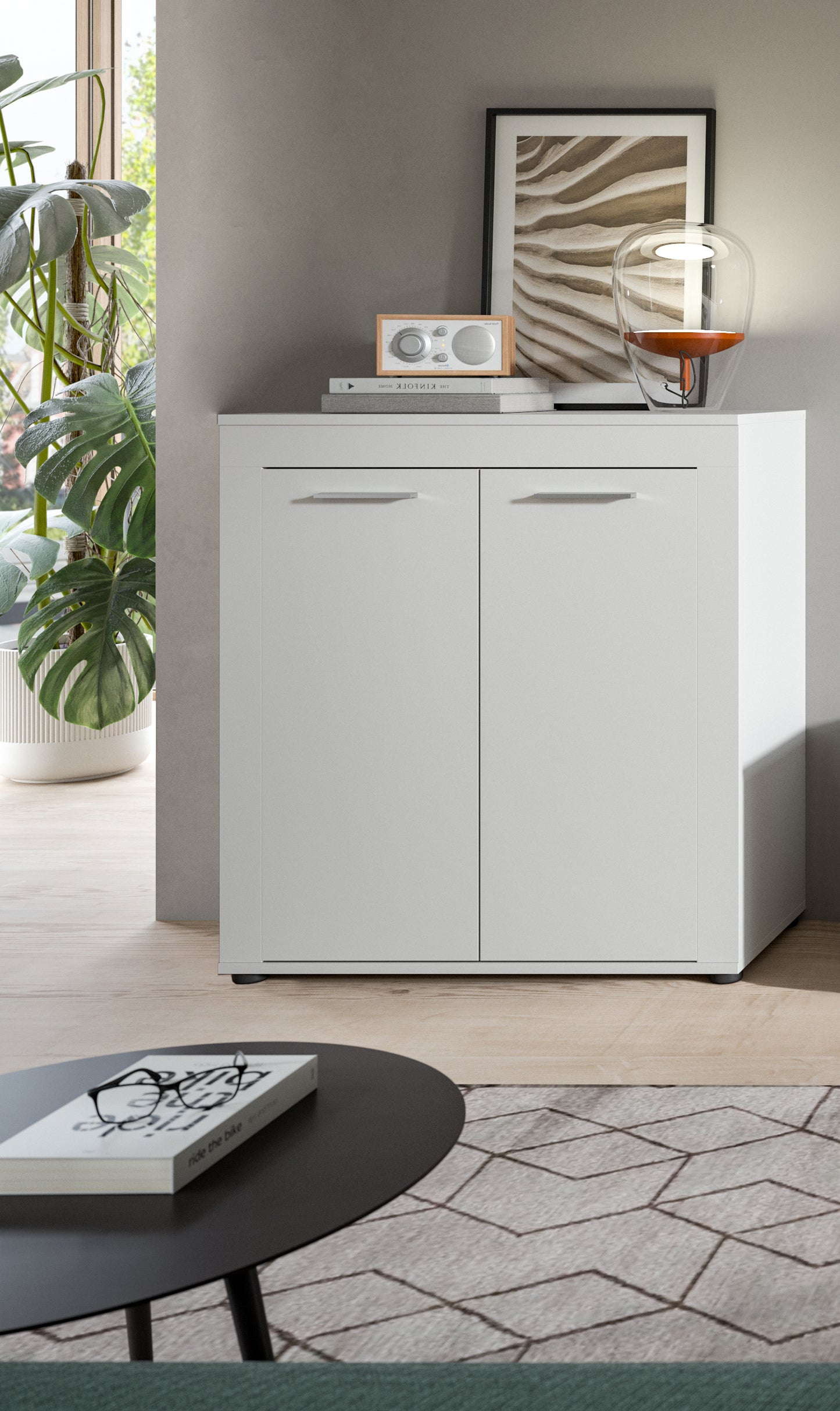 Highboard JAM (L/H/P : env. 80/88/35 cm) en imitation chêne Wotan/gris