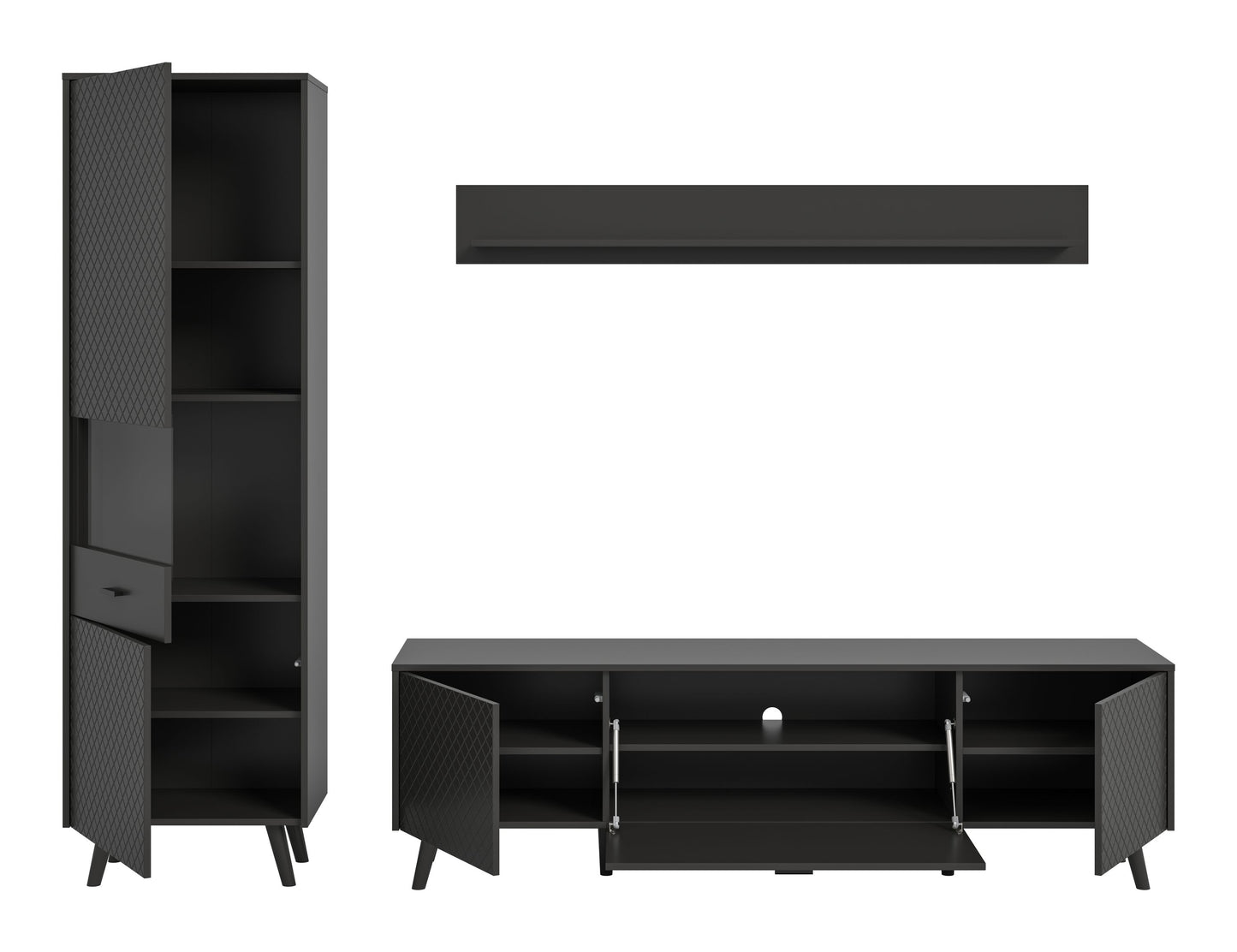 Homes & Jones Wohnwand Set 3-tlg. matt Grau, Lowboard für TV bis zu 70 Zoll