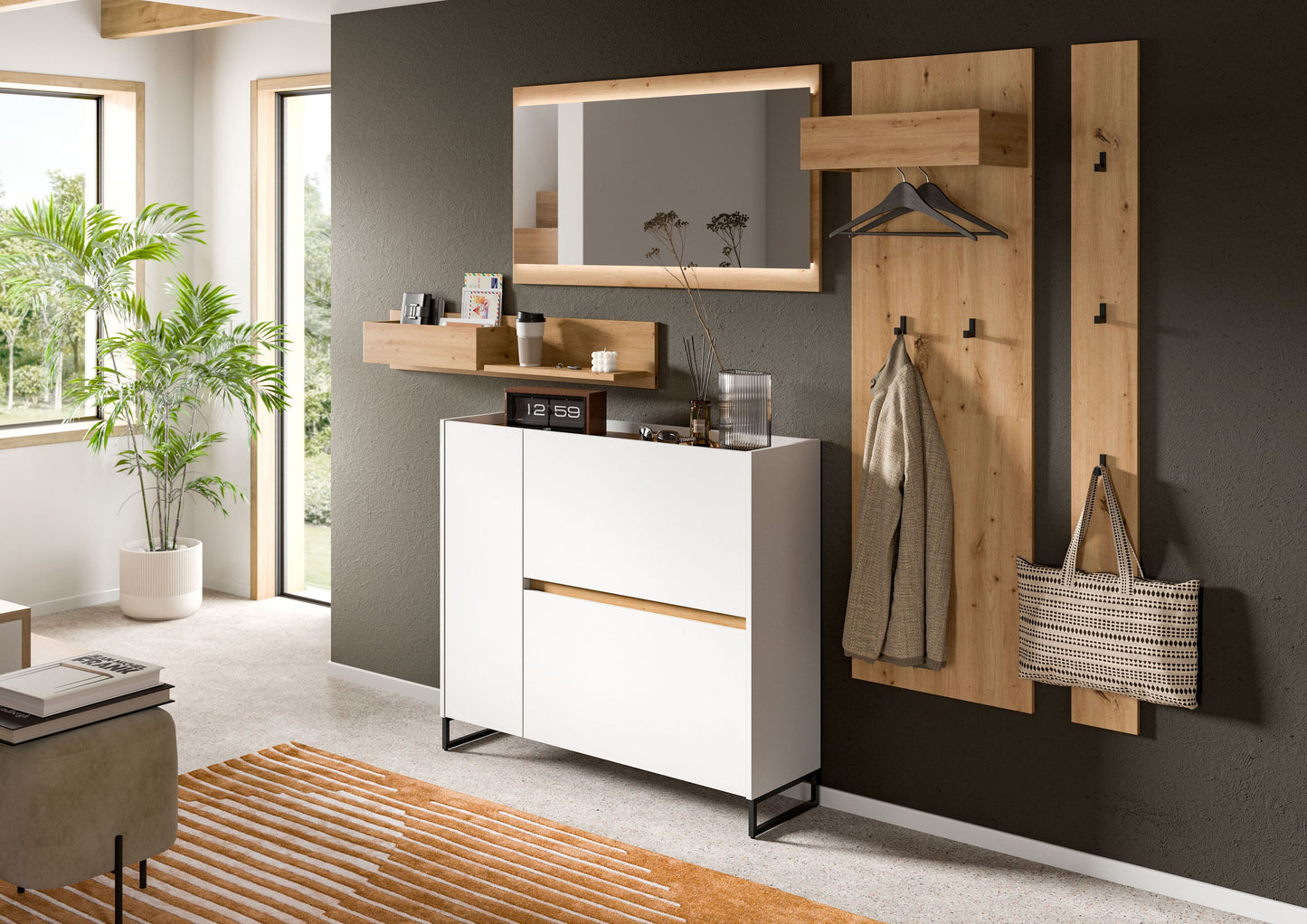 Homes & Jones Spiegel 110 cm breit mit LED-Lichtband Beleuchtung, Flurmöbel