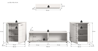 Meuble TV ICE (L/H/P: env. 350/160/41 cm) en blanc/blanc brillant