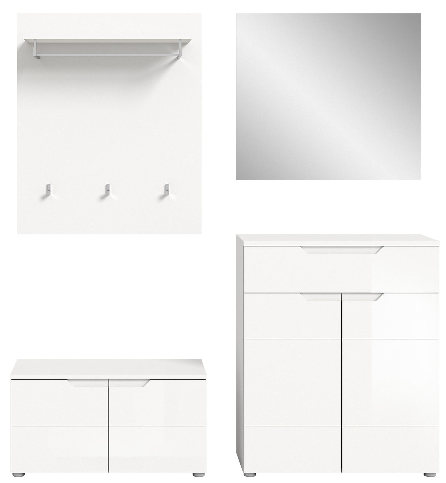 Ensemble de meubles d'entrée SOLERO (L/H/P : env. 175/193/37 cm) en blanc/blanc brillant