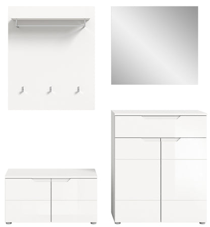 Ensemble de meubles d'entrée SOLERO (L/H/P : env. 175/193/37 cm) en blanc/blanc brillant