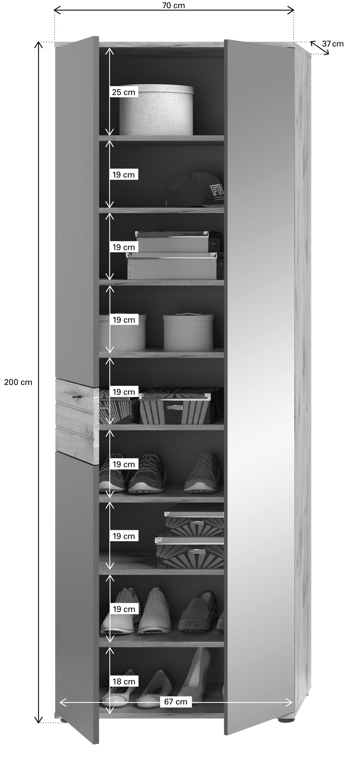 Ensemble de vestibule MASON (L/H/P : env. 175/200/38 cm) en imitation chêne Nox/gris basalte