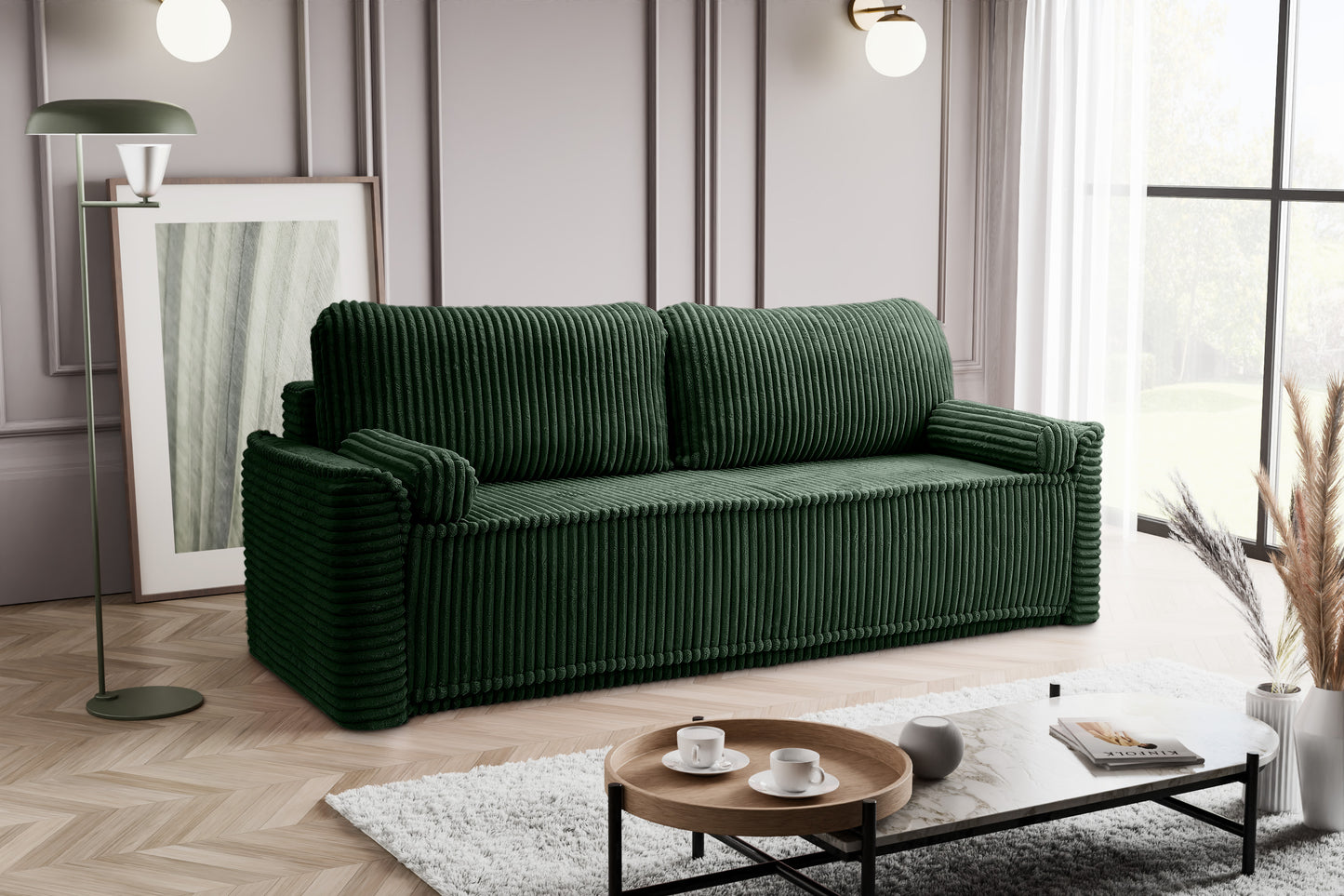 Canapé-lit Grubs – Canapé moderne en velours côtelé avec fonction couchage