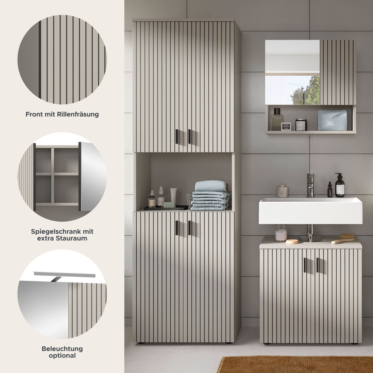 Bathroom Set MONE (W/H/D: approx. 135/192/30 cm) in Cashmere/Cashmere