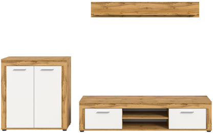 Meuble TV JAM (L/H/P : env. 255/159/40 cm) en imitation chêne Wotan/gris