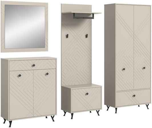 Ensemble de meubles d'entrée NOTES (L/H/P : env. 250/190/35 cm) en beige sable/beige sable mat