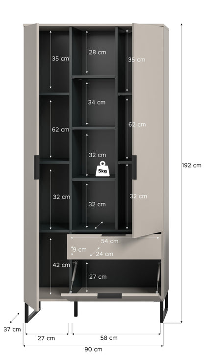 Homes & Jones Wohnzimmerhochschrank, Vitrinenschrank-Highboard Kaschmirfarben