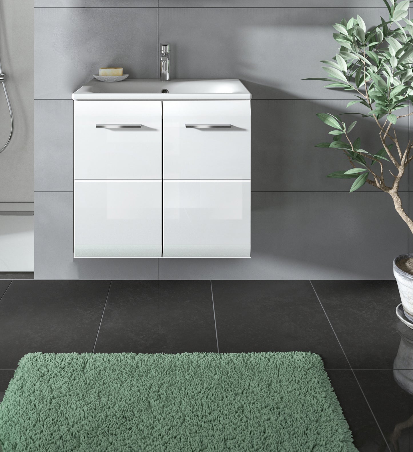 Meuble sous-vasque avec lavabo ICE (L/H/P : env. 60/55/46 cm) imitation chêne Nox/noir mat