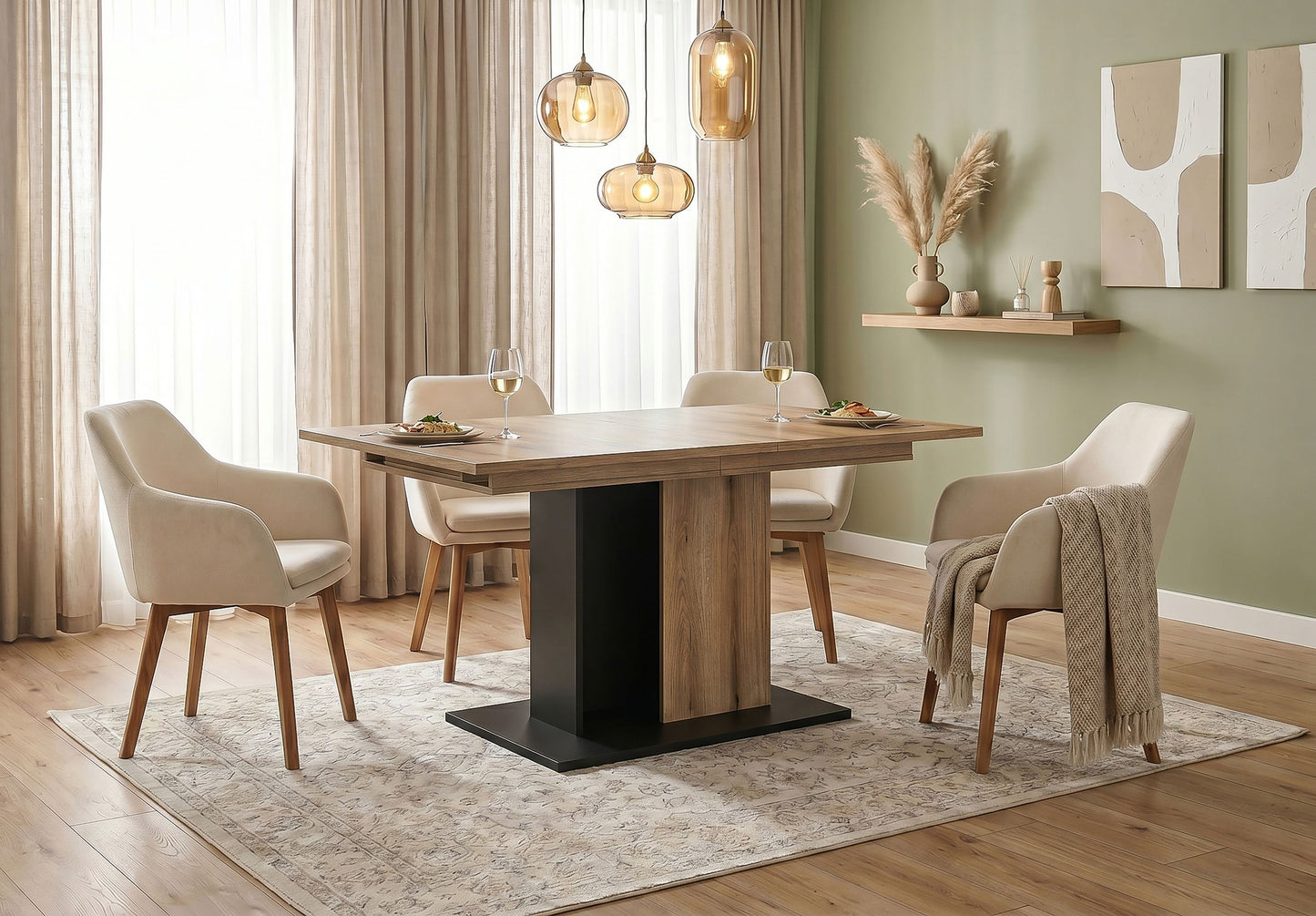 Molina Esstisch  (B/H/T: 150x76x90 cm) in Evoke Oak Nachbildung und Basalt grau