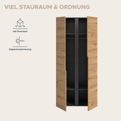 Armoire 2 portes ANGA (L/H/P : env. 80/180/51 cm) en anthracite/imitation chêne Artisan