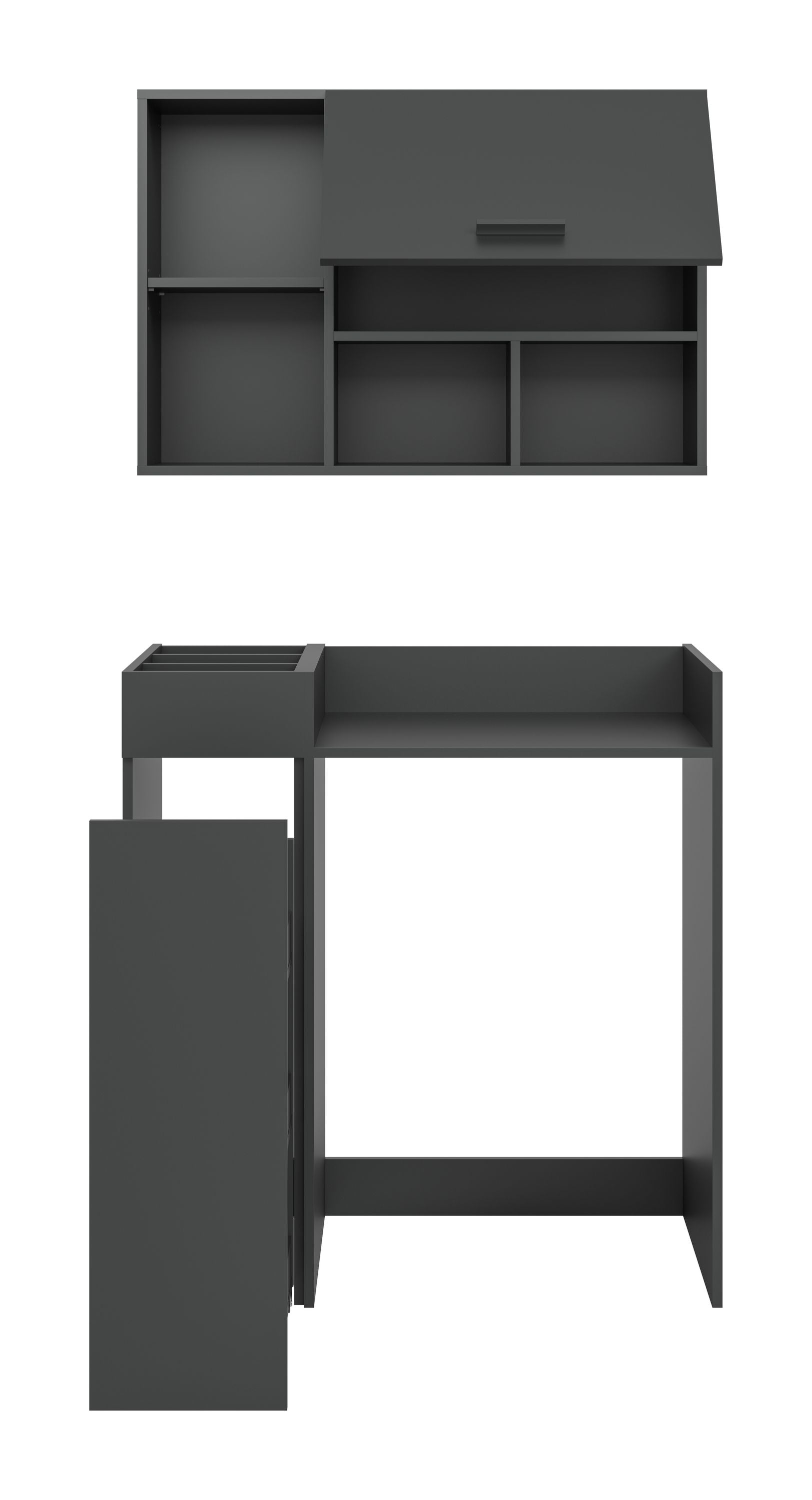 Waschmaschinenschrank-Set mit Überbau, dunkles Möbel mit schmalen Regalfächern