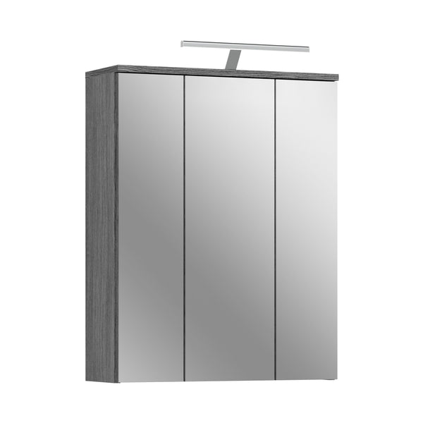 xonox.home - BLAKE Spiegelschrank inkl. Beleuchtung 2-tlg. (B/H/T: ca. 64/77/21 cm) in Rauchsilber Nachbildung/weiß hochglanz