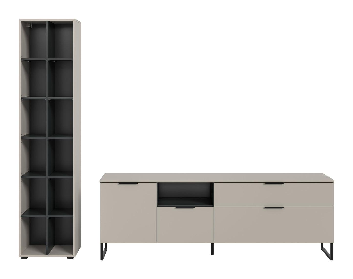 Homes & Jones Wohnzimmerschrank-Set: Lowboard mit Klappe und Schubladen, kaschmirfarben