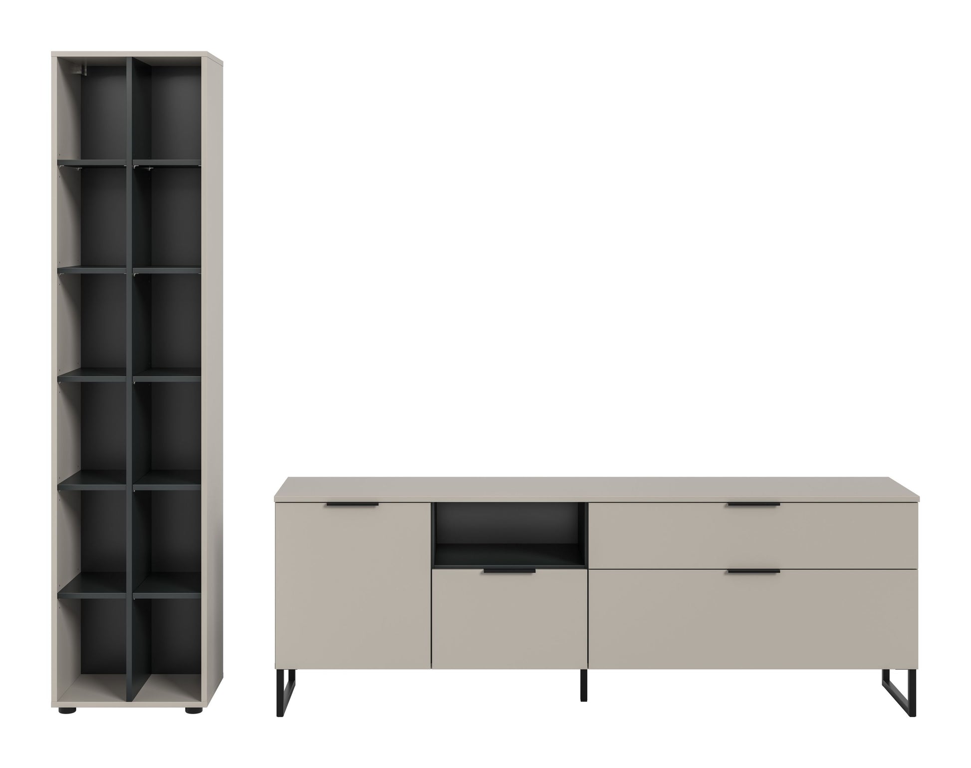 Homes & Jones Wohnzimmerschrank-Set: Lowboard mit Klappe und Schubladen, kaschmirfarben