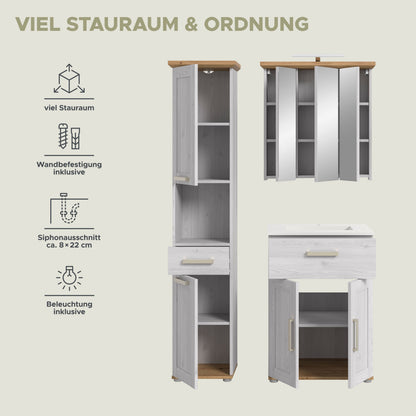 Bathroom Set incl. Lighting VERONA (W/H/D: approx. 115/187/45 cm) in Sibiu Larch replica/Sibiu Larch replica