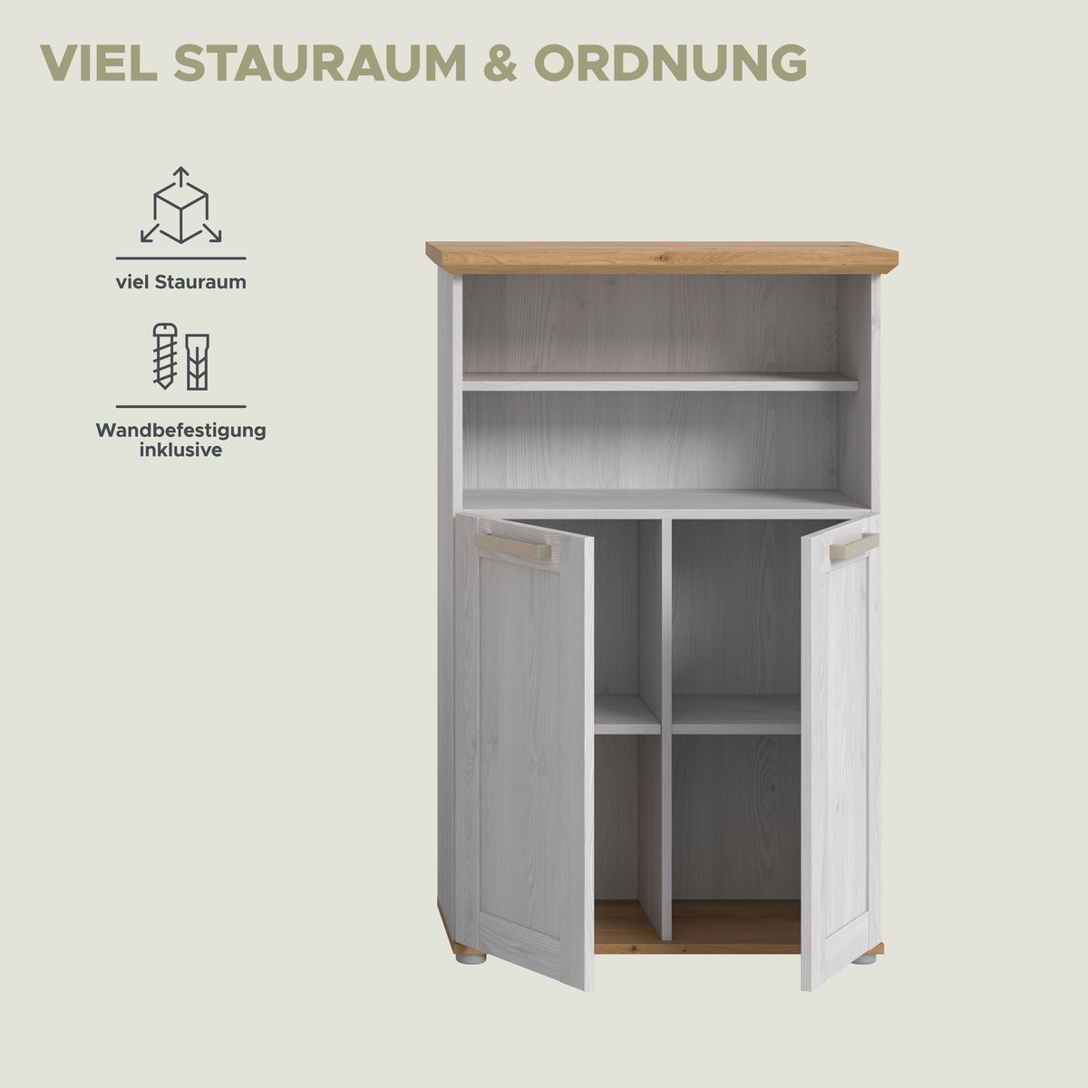 Mid-height cabinet VERONA (W/H/D: approx. 74/116/34 cm) in Sibiu Larch reproduction/Sibiu Larch reproduction