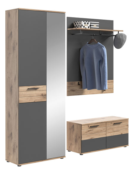 Garderoben-Set MASON (B/H/T: ca. 175/200/38 cm) in Nox Oak Nachbildung/Basalt grau