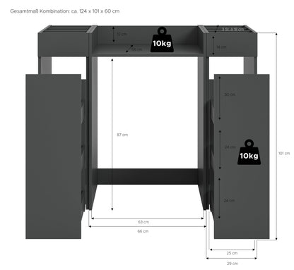 Waschmaschinenschrank mit Maßen: 124×101×60 cm, Ablage und offene Fächer, dunkelgrau