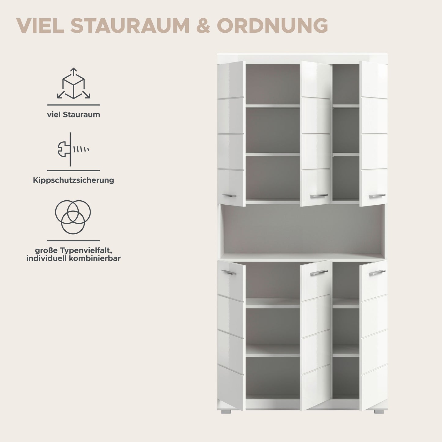 Scout Hochschrank breit  (B/H/T: 90x191x31 cm) in Weiß hochglanz und Weiß