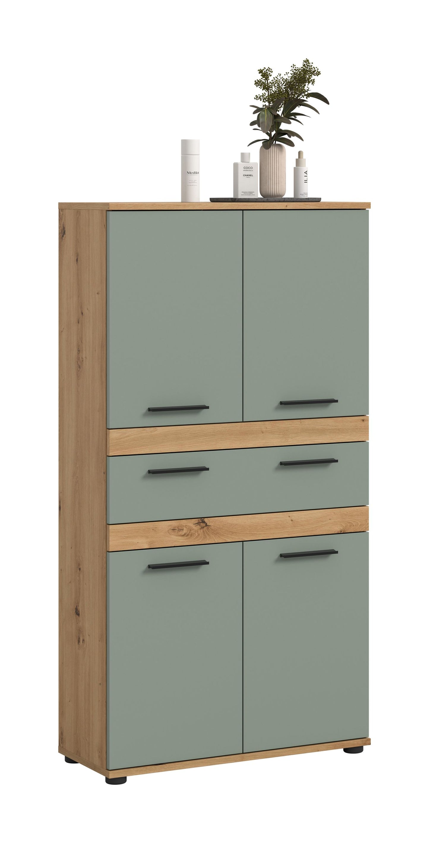 Blake Hochschrank (B/H/T: 70x137x31 cm) in Salbei und Artisan Eiche Nachbildung