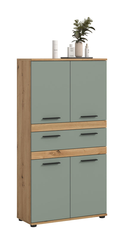 Blake Hochschrank (B/H/T: 70x137x31 cm) in Salbei und Artisan Eiche Nachbildung