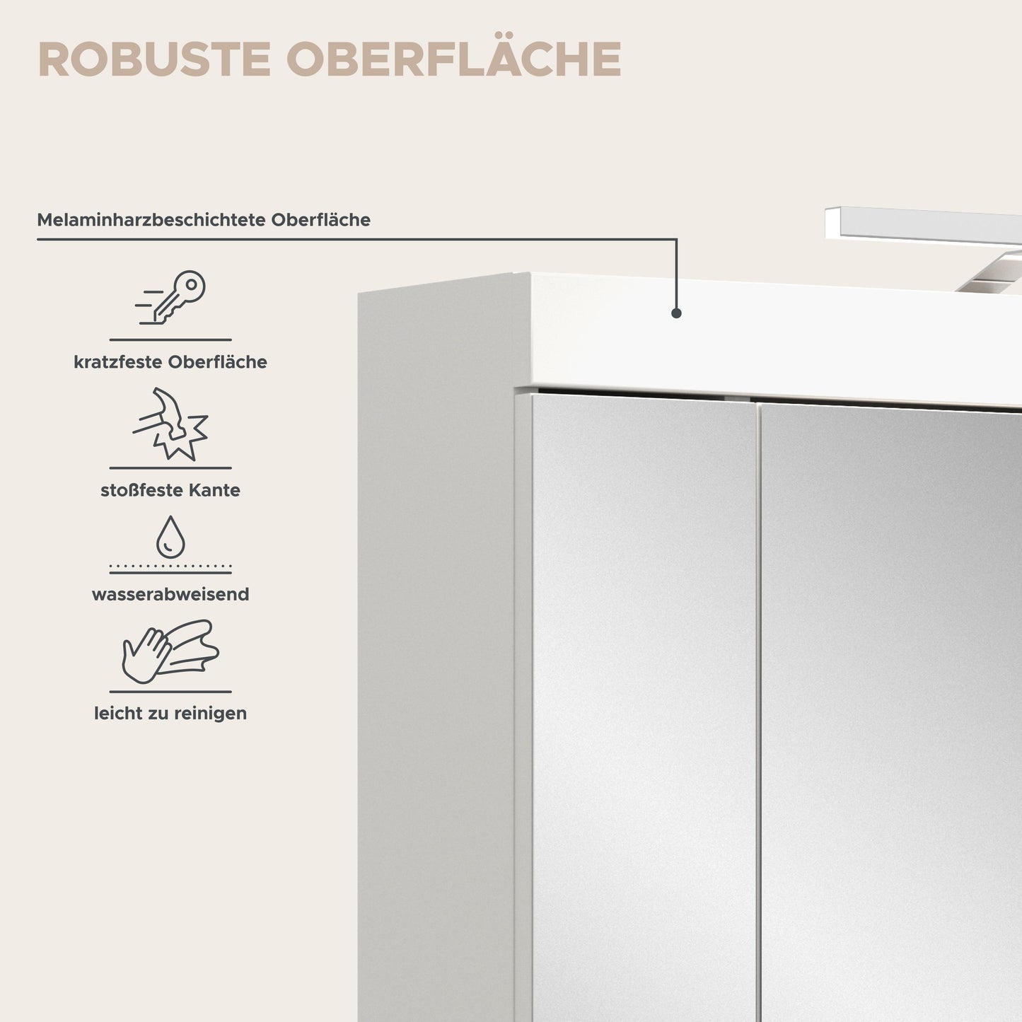 Viana Spiegelschrank inkl. Beleuchtung (B/H/T: 60x70x18 cm) in Spiegelglas und Weiß