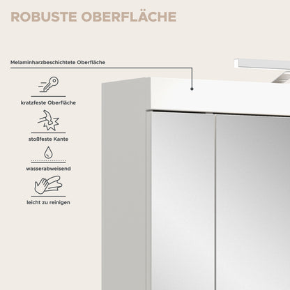 Viana Spiegelschrank inkl. Beleuchtung (B/H/T: 60x70x18 cm) in Spiegelglas und Weiß
