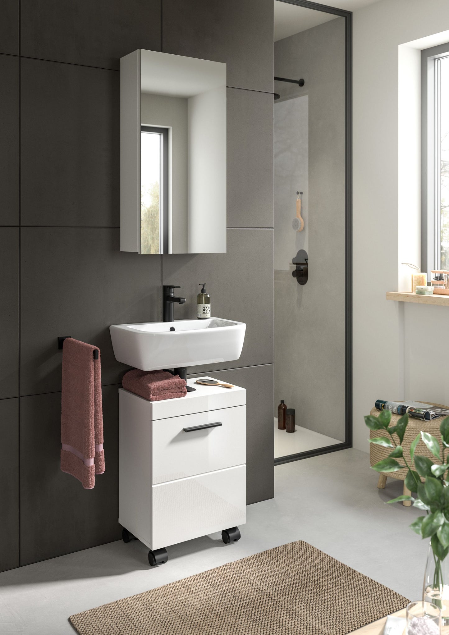 Ensemble de salle de bain NOVA (l/h/p : env. 40/191/30 cm) en blanc/blanc brillant