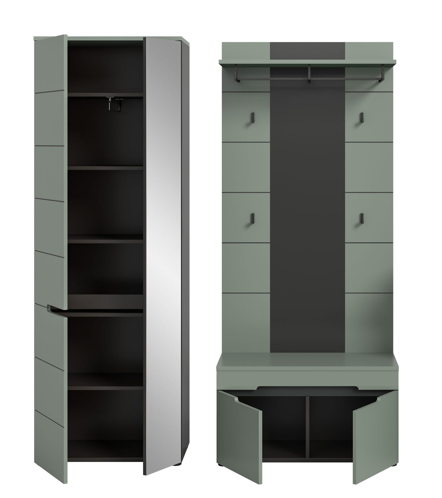 Homes & Jones Garderobenset 3-tlg., 1x Paneel, Sitzbank, Schrank mit Spiegel