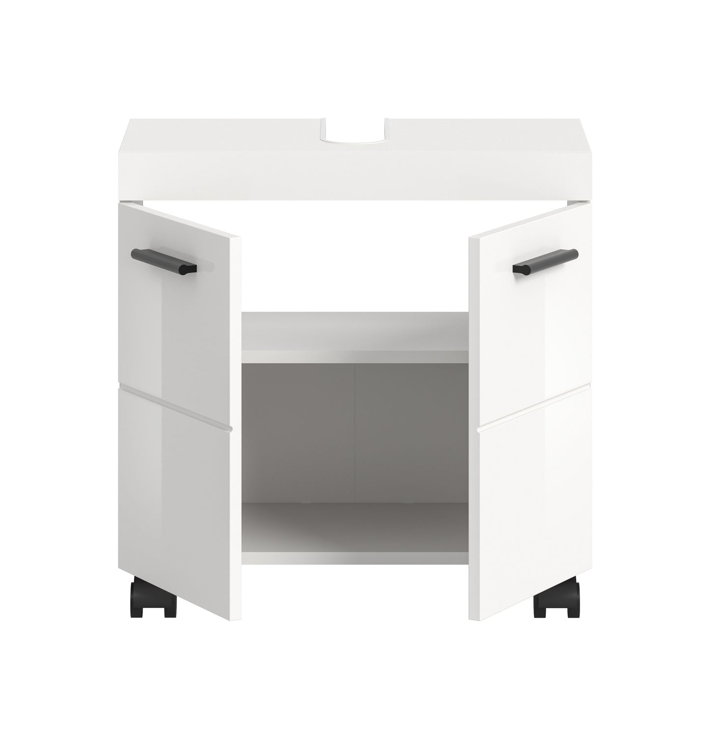 Meuble bas de lavabo à roulettes NOVA (L/H/P : env. 60/58/30 cm) en blanc/blanc brillant