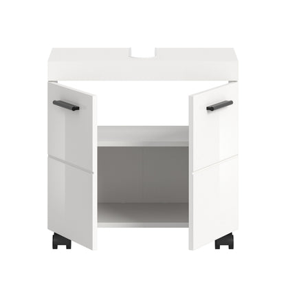 Meuble bas de lavabo à roulettes NOVA (L/H/P : env. 60/58/30 cm) en blanc/blanc brillant