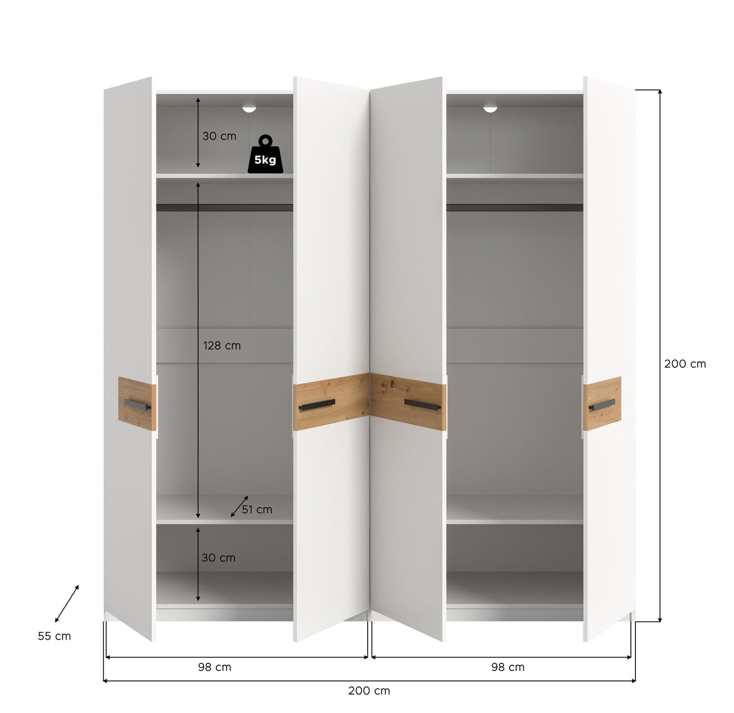 Homes & Jones Schlafzimmerschrank 200 cm breit, Kleiderschrank weiß m. Absetzu.