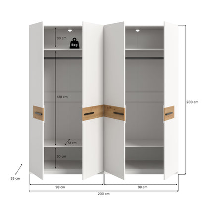 Homes & Jones Schlafzimmerschrank 200 cm breit, Kleiderschrank weiß m. Absetzu.