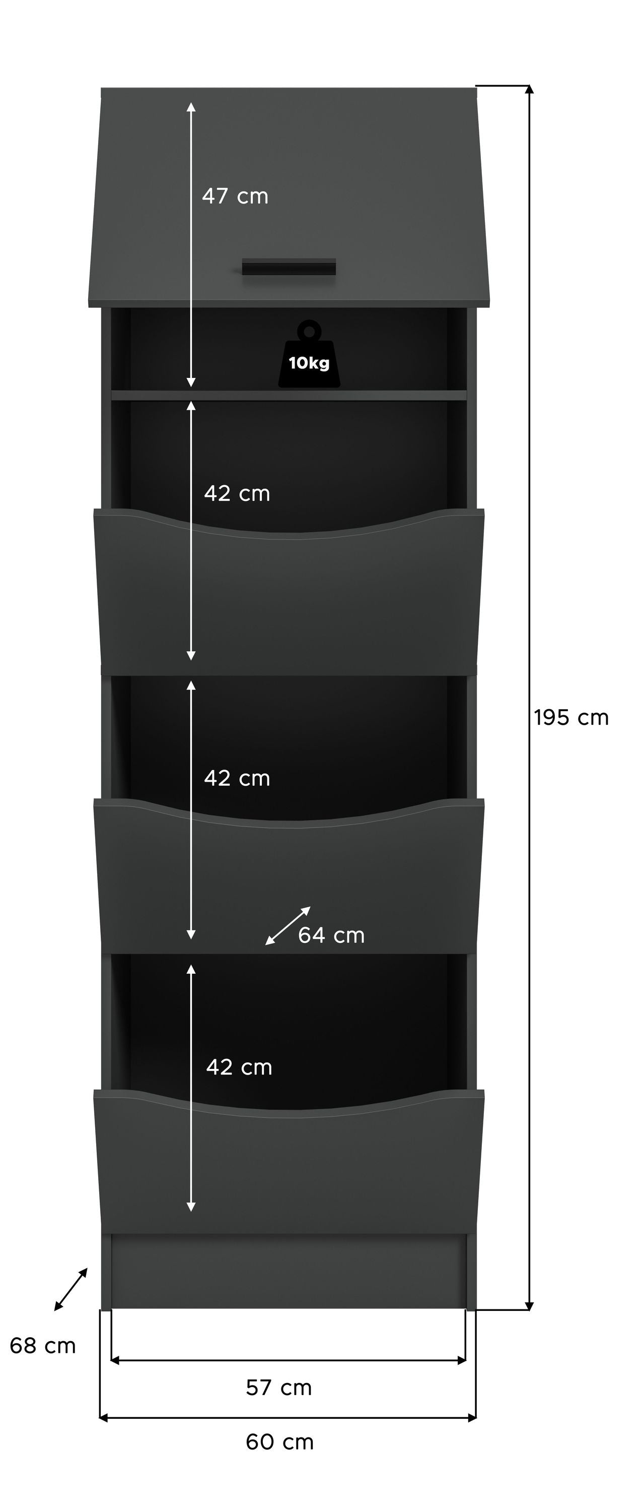 Wäscheschrank mit Klappen und Regalfächern, anthrazit, ca. 195 cm hoch