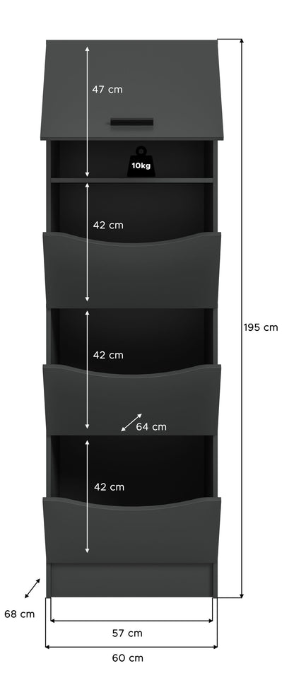 Wäscheschrank mit Klappen und Regalfächern, anthrazit, ca. 195 cm hoch