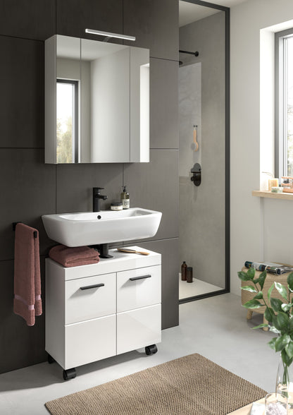 Ensemble de salle de bain avec éclairage NOVA (L/H/P : env. 60/191/30 cm) en blanc/blanc brillant